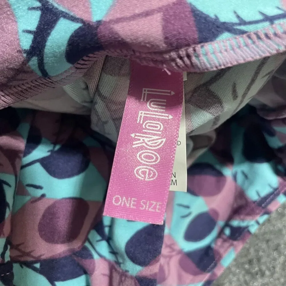 LuLaRoe Leggings Girls One Size 15-4 Purple Blue Soft Stretch Jack Skellington